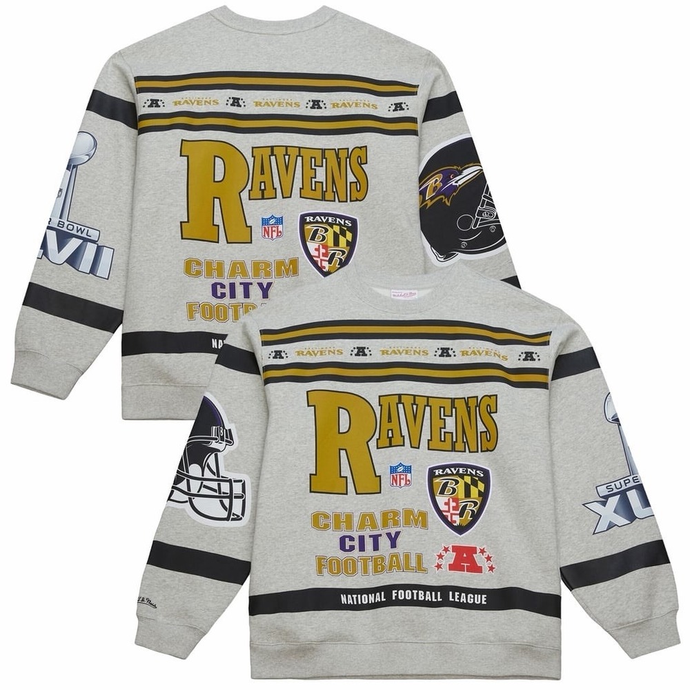 Baltimore Ravens Men's XXL (2XL) Mitchell & Ness Crewneck Sweatshirt Double-Side